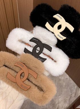 超大号毛绒方形抓夹女高级感后脑勺盘发鲨鱼夹毛毛发夹子发卡头饰