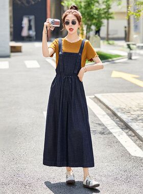 2025夏季新款百搭时尚阔腿裤套装女洋气休闲减龄牛仔背带裤套装