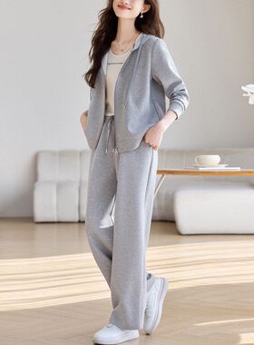连帽卫衣套装女2025春秋新款年轻妈妈气质休闲减龄显瘦运动两件套