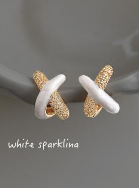 时尚感微镶锆石手工滴釉个性交叉几何简约耳饰工厂耳环饰品女