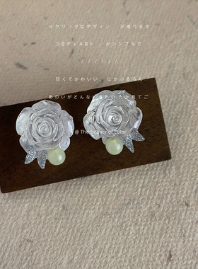 新中式温婉白绿山茶花立体耳环森系玫瑰花耳钉清新甜美百搭耳饰品