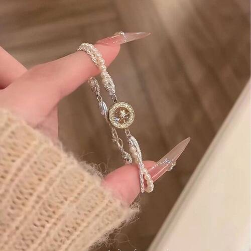 小香风芒星罗盘珍珠手链女款轻奢高级感小众设计独特百搭手饰批发