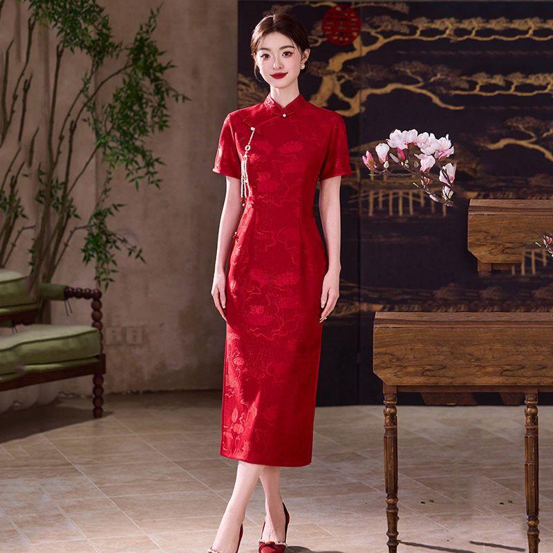 红色改良旗袍2025新款女新中式订婚礼服裙敬酒服新娘结婚回门夏季
