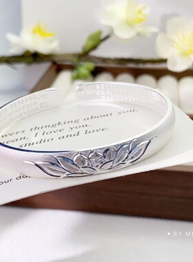 古法莲花手镯女百搭民族风开口镯子妈妈长辈