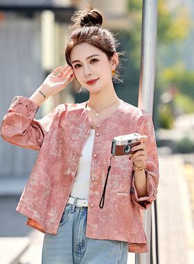 新中式国风复古盘扣刺绣绒外套女2025春季新款宽松独特小个子上衣