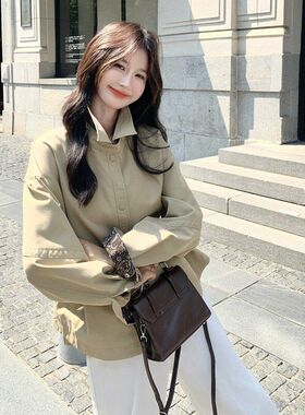 卡其色轻熟御姐风撞色印花拼接风衣女2026春新款气质收腰时尚外套