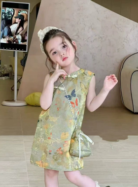 儿童装女童裙子名族风盘扣送包包旗袍蝴蝶连衣裙2026夏季新款
