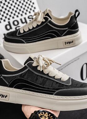 帆布男鞋冬季透气防臭黑色布鞋爆款迷彩板鞋防滑增高休闲运动潮鞋