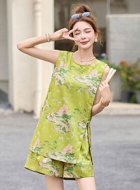 新中式国风套装女2025夏季新款时尚气质显瘦无袖上衣短裤两件套潮