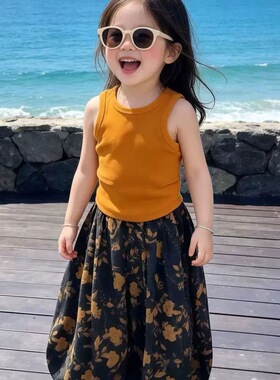 儿童装女童套装纯色清凉背心加牛仔阔腿裤2026夏季新款童装源