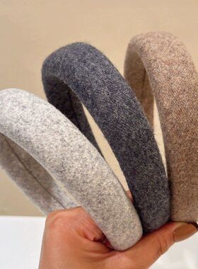 2024冬季新款灰色系毛呢海绵发箍韩版简约时尚气质百搭头箍压发卡