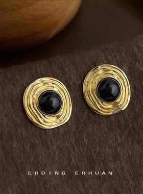 文艺复古简约时尚感纹理新款圆形耳饰中古风共耳钉饰品供应链