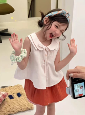 儿童装女童套装娃娃领a字上衣加半身裙26夏装新童装货源