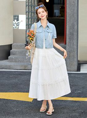 2025春夏新款时尚小香风短外套蕾丝花边吊带裙气质两件套洋气套装