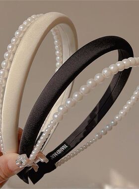珍珠高颅顶发箍女2023新款春夏高级感洗脸压发头箍双层法式头饰品