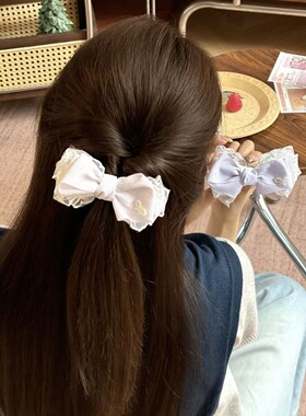 韩系条纹蕾丝边蝴蝶结香蕉夹清新竖夹后脑勺盘发夹百搭发饰