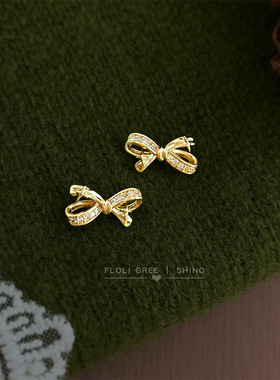 原创芒星微镶锆石蝴蝶结镀银针耳钉创意新款轻奢风感耳饰