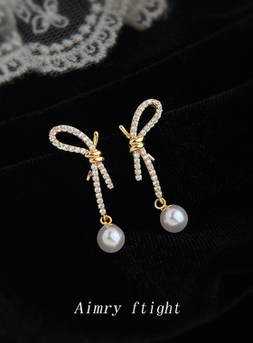 原创设计镶锆石925银针蝴蝶结清新甜美优雅气质新款耳饰 工厂耳环