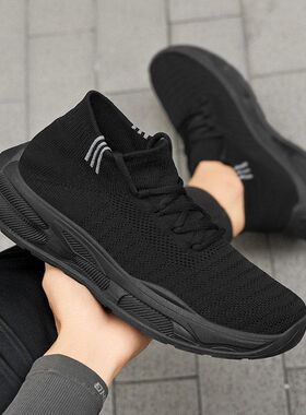 2025夏季新款飞织网面鞋子男士薄款透气运动休闲鞋脚蹬轻便舒适