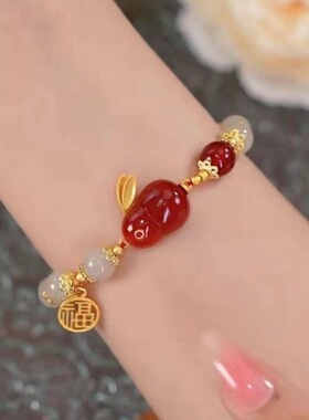 新中式玉兔手链女款ins小众设计高颜值学生手串闺蜜古风生日