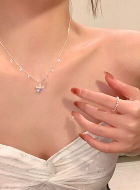 韩系ins风多巴胺彩色闪锆花朵吊坠项链女高级感颈链锁骨链choker