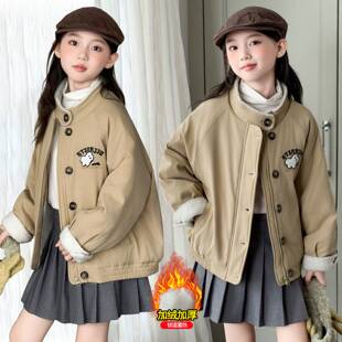 商场品牌女童秋冬美式短款加厚外套2025新款儿童冬季保暖羊羔毛夹