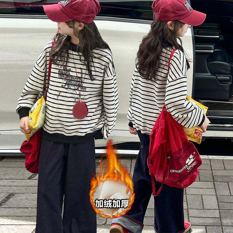 商场品牌女童加绒卫衣秋冬装2025新款洋气女孩加厚打底衫儿童冬季