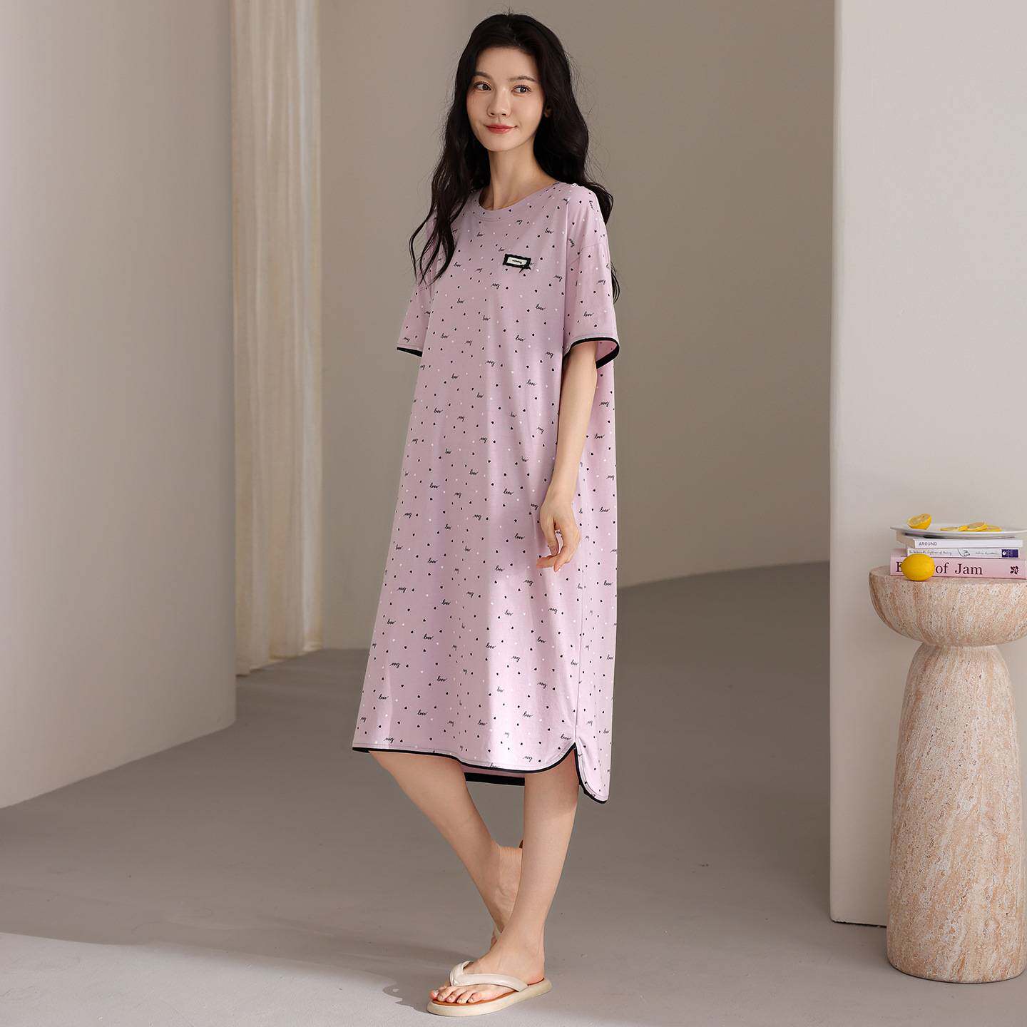 商场品牌睡裙女款睡衣夏季纯棉短袖长裙家居服夏款大码孕妇休闲宽