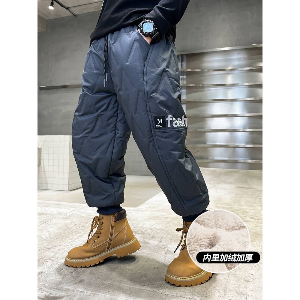 商场品牌男童裤子2025新款羽绒棉裤儿童冬装羊羔绒加绒加厚中大童