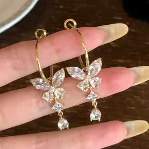专柜品牌新款锆石蝴蝶水滴耳钉轻奢高级感时尚简约耳环气质百搭小