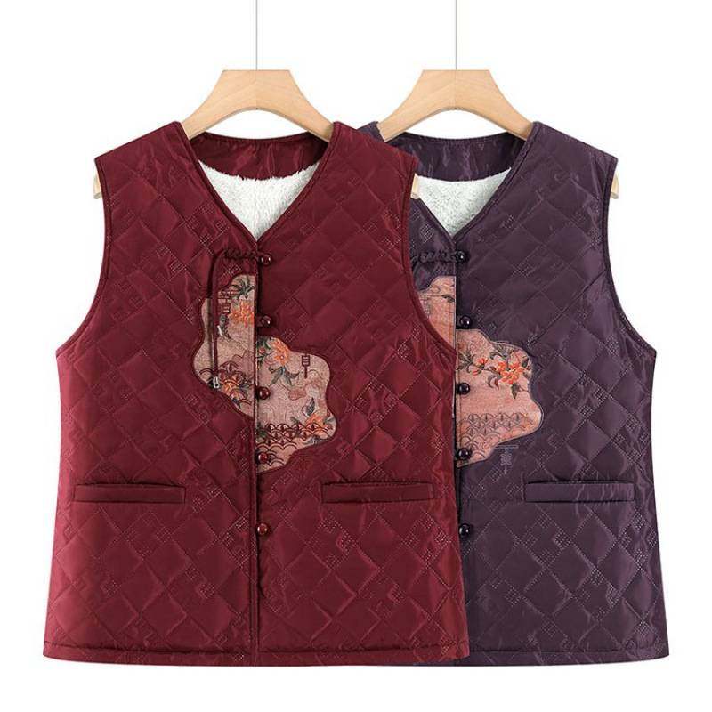 商场品牌中老年人冬季保暖马甲女奶奶加绒加厚背心老太太马夹妈妈
