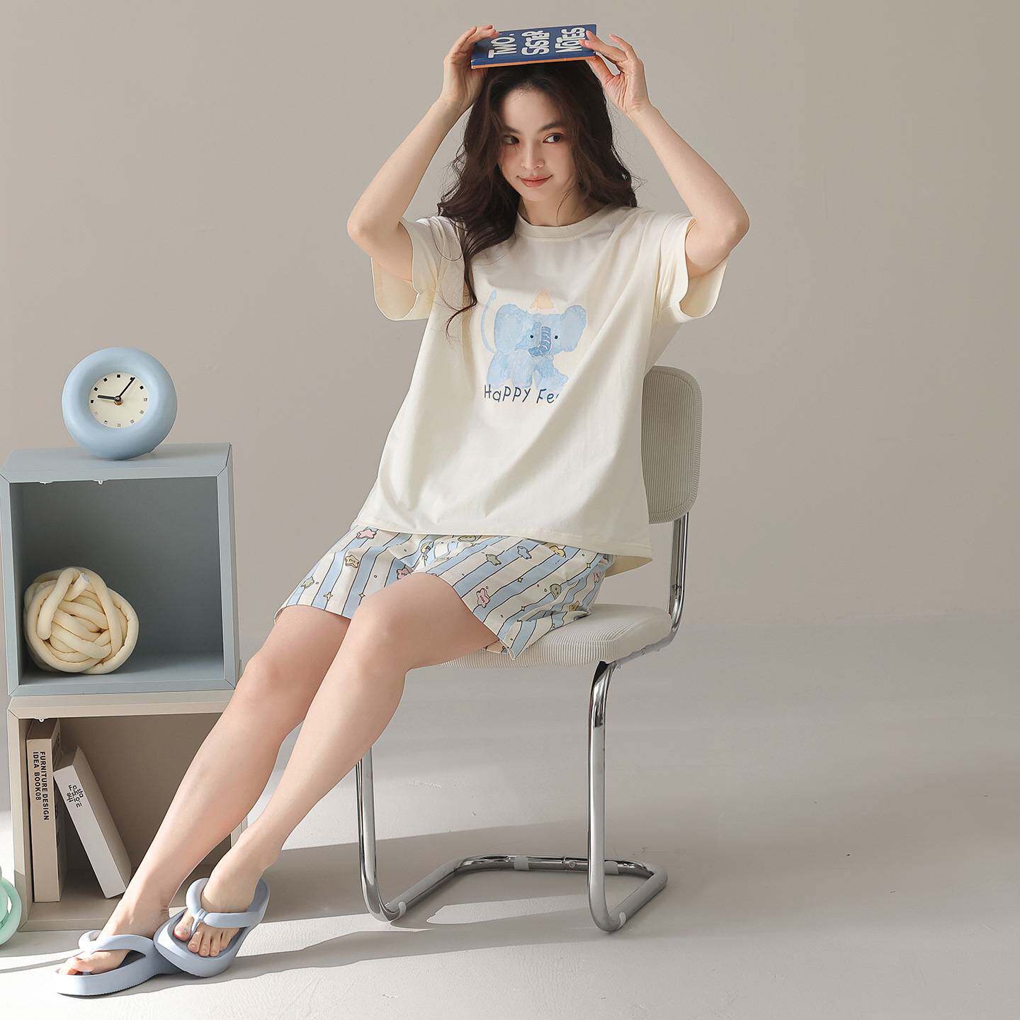商场品牌纯棉睡衣女夏季2026新款甜美少女短袖短裤莱卡棉家居服套