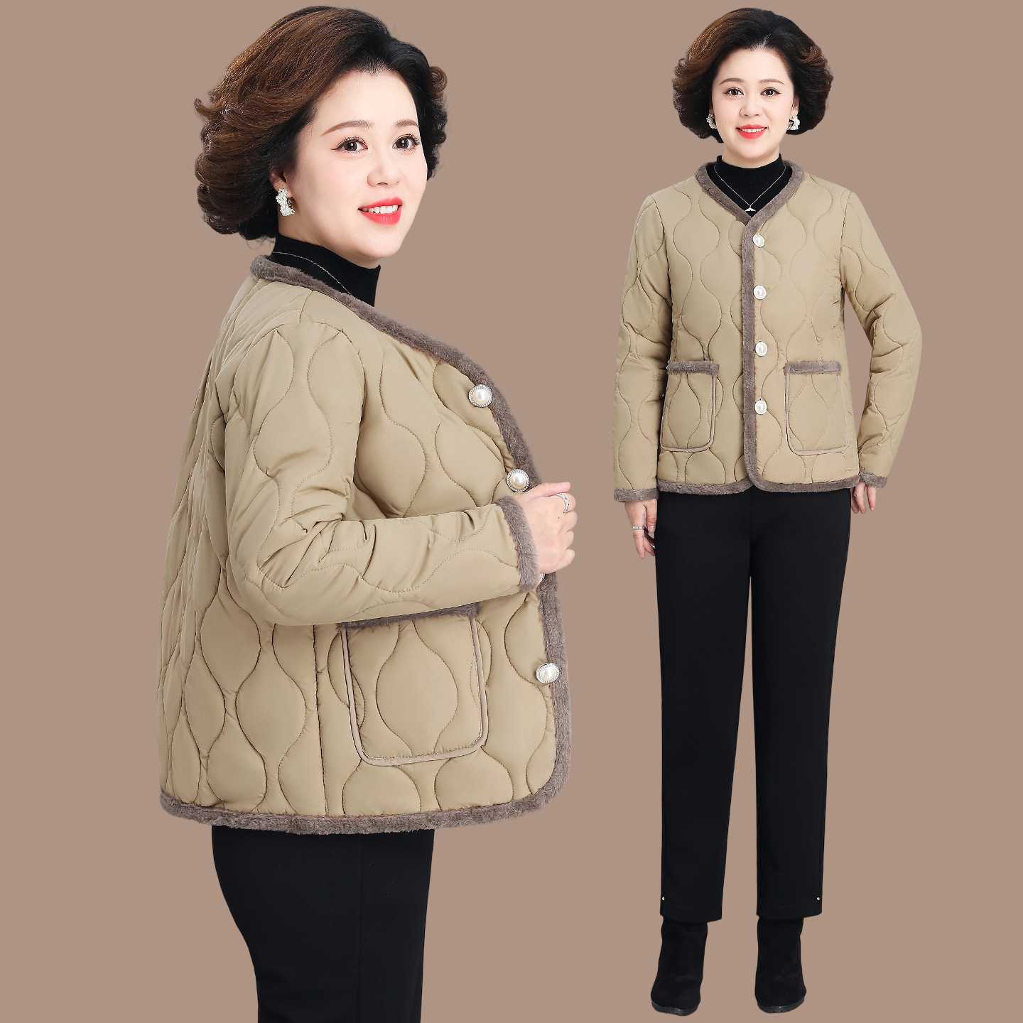 专柜品牌妈妈新款薄款棉衣外套时尚中年女装短款棉袄冬季保暖棉服