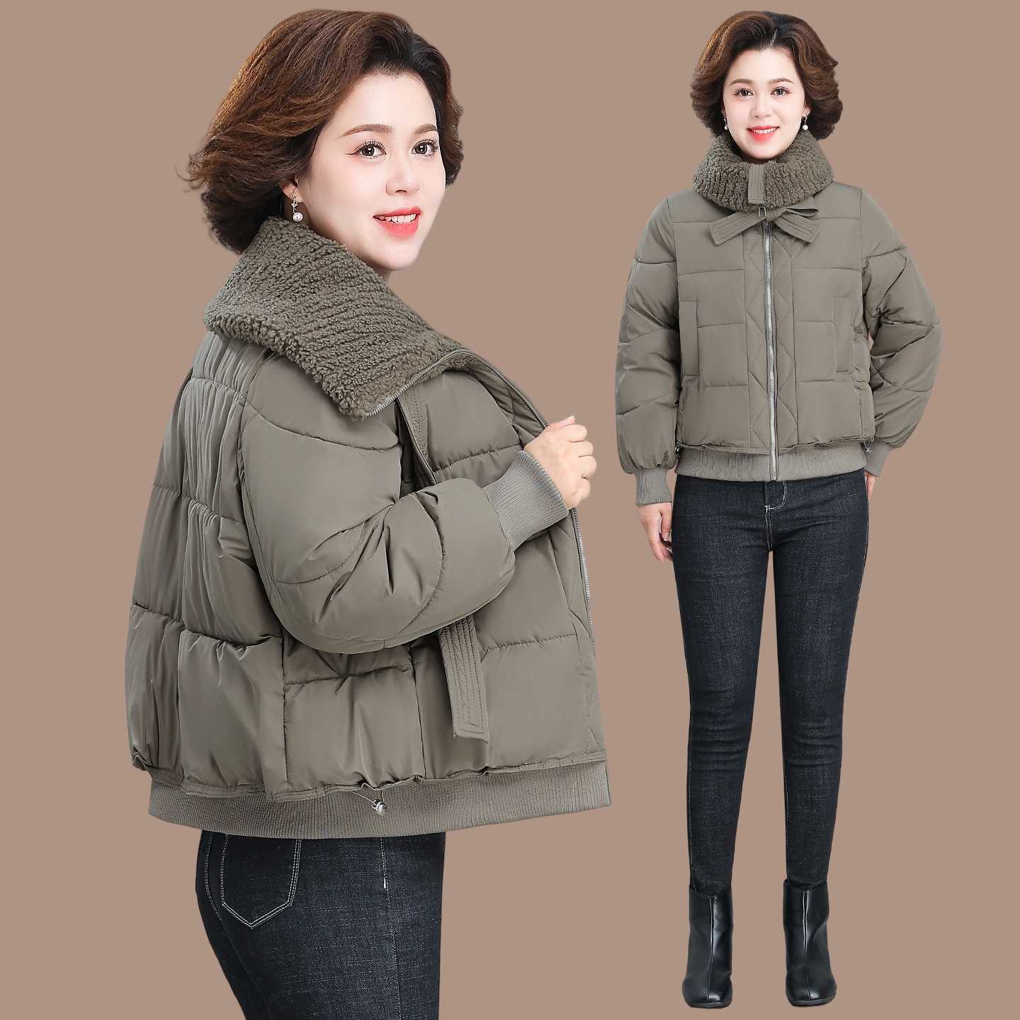 专柜品牌胖MM冬季大翻领棉服女冬装新款大码女装宽松显瘦保暖棉衣