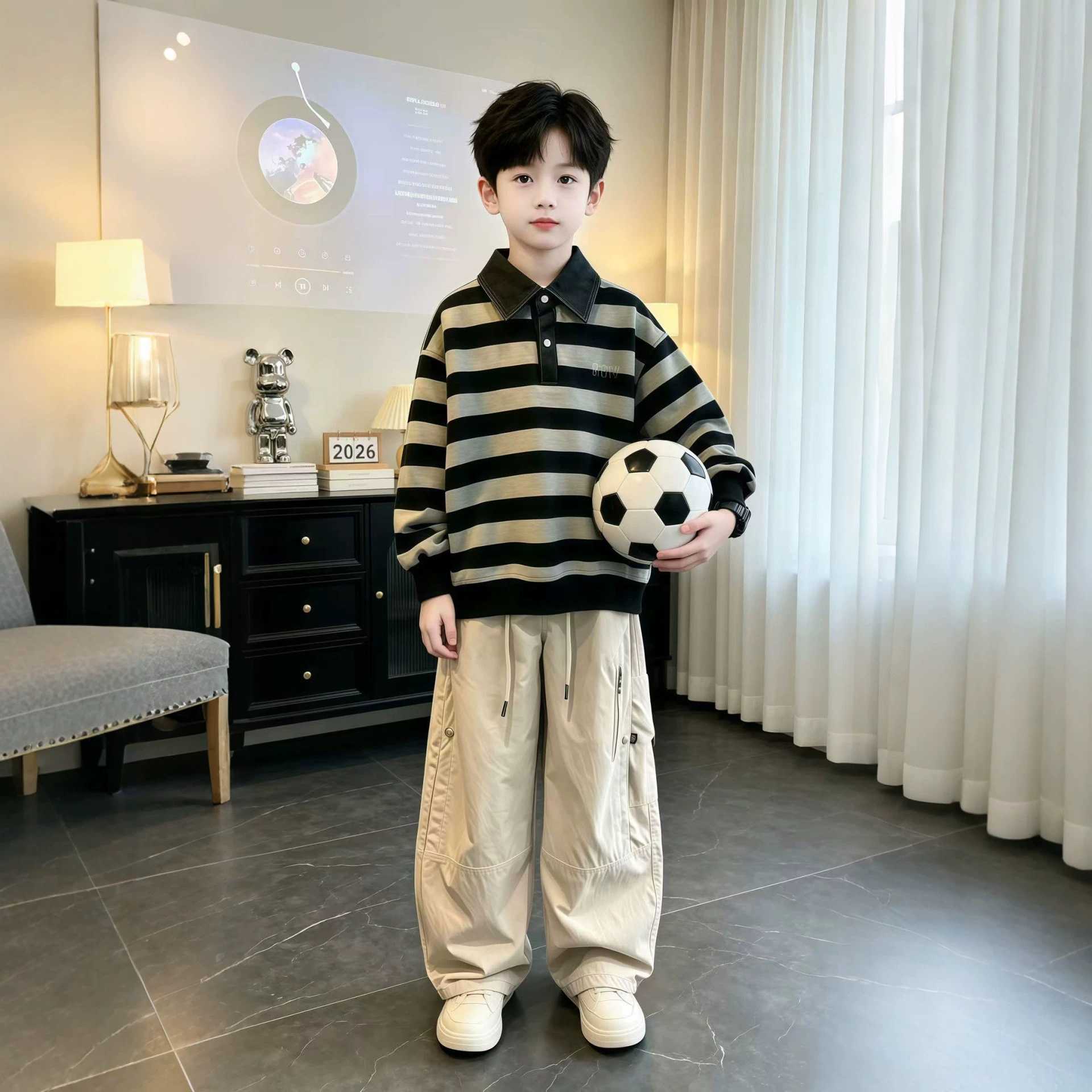专柜品牌男童条纹套装秋装新款2026男孩秋季中大童POLO衫卫衣儿童