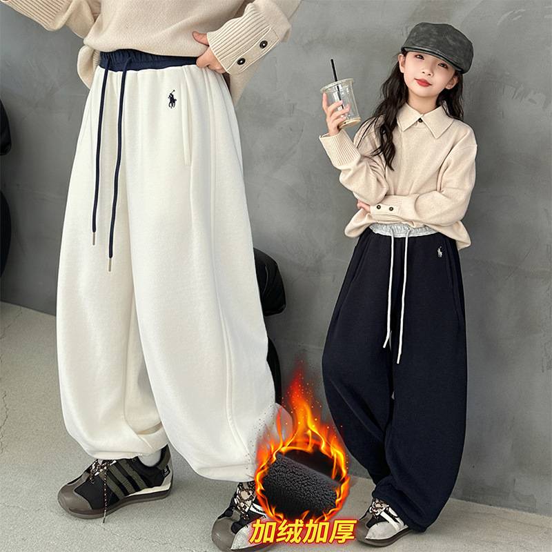 商场品牌女童加绒加厚卫裤2025新款大儿童裤子秋冬装外穿一体绒运