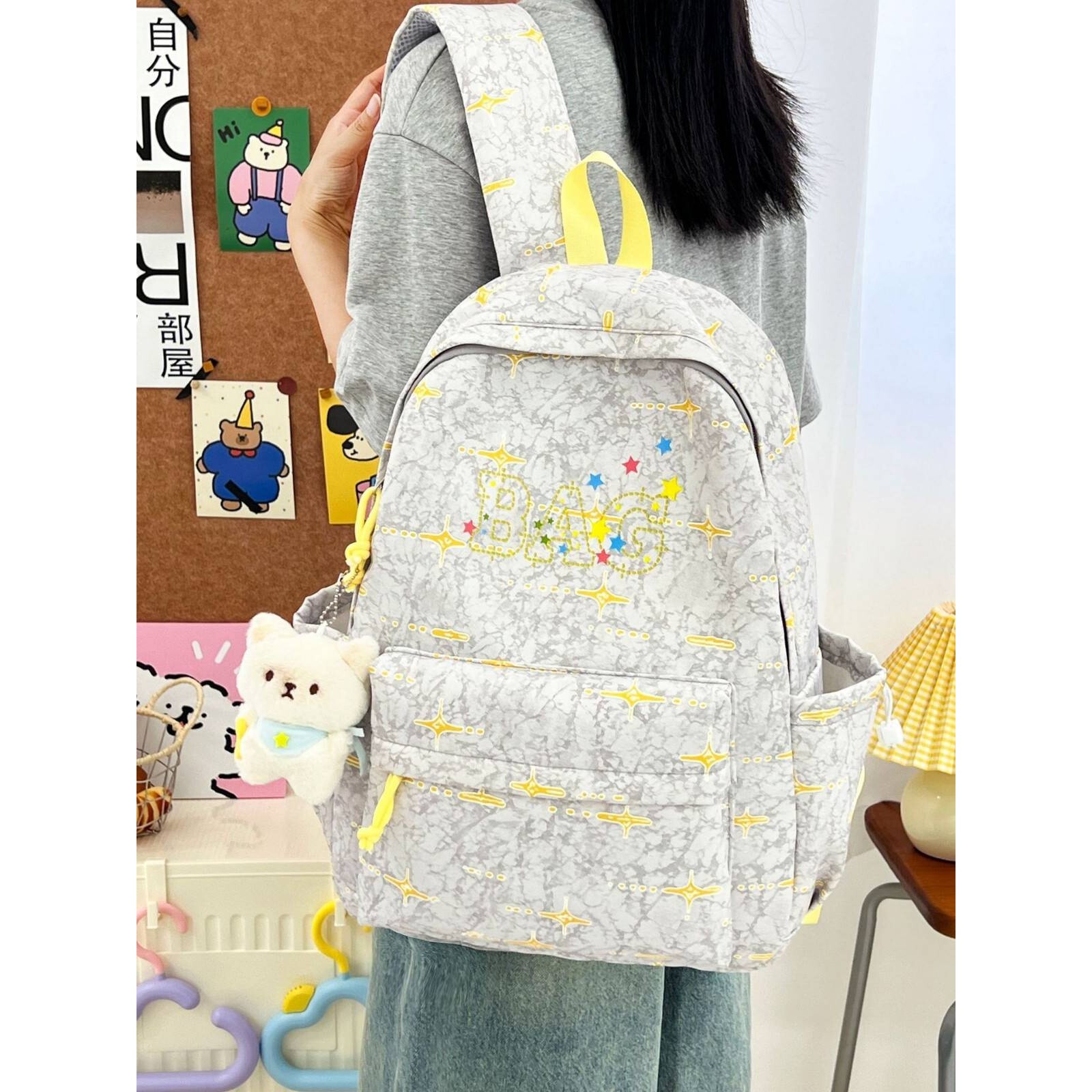 专柜品牌金芒星彩色字母印花学院风背包高颜值学生党韩系ins氛围