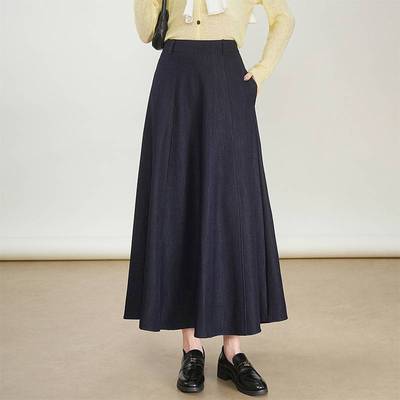 简约休闲韩系牛仔半身裙女2025秋季新款女遮跨显瘦A字大摆中长裙