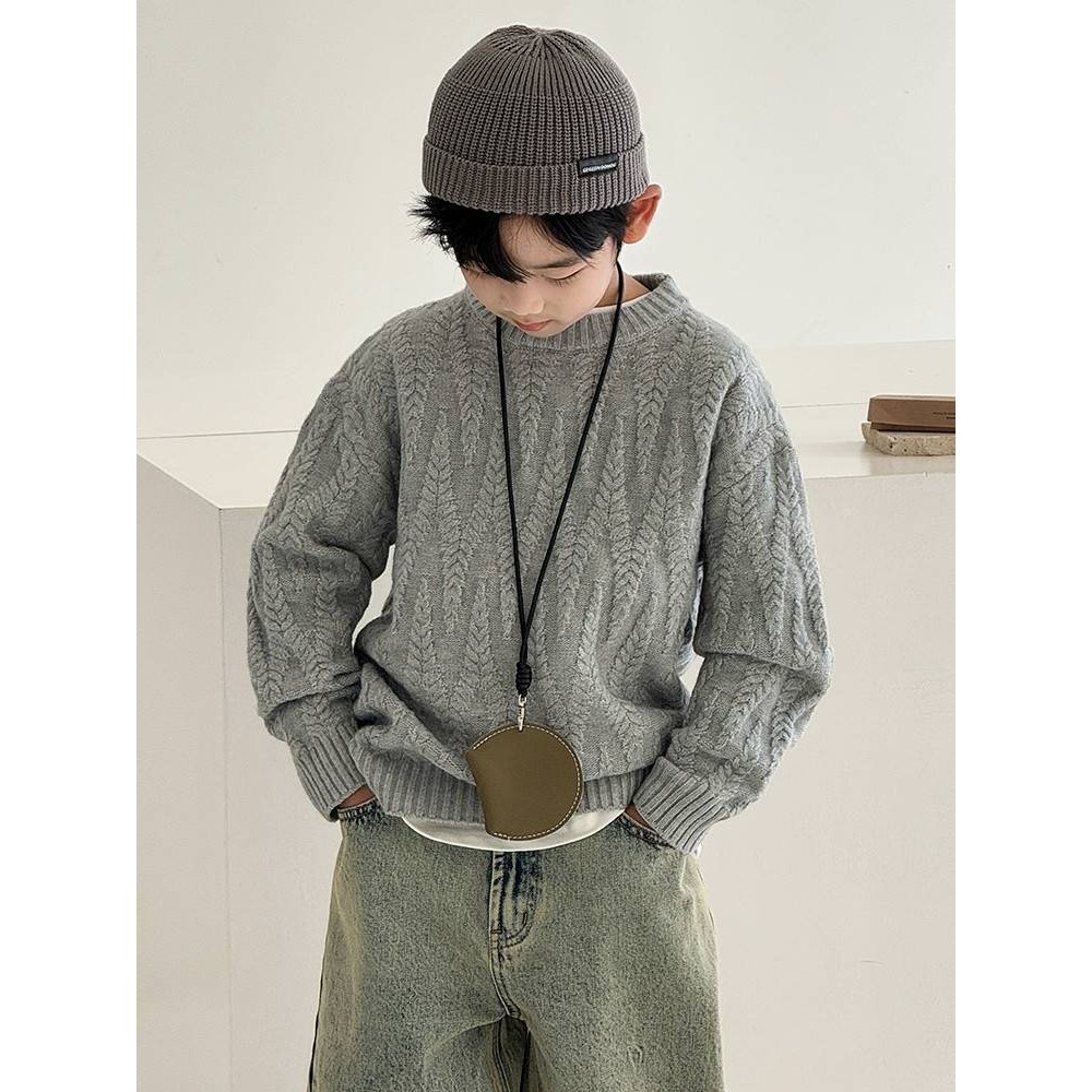 商场品牌男童套头毛衣秋冬装2025新款洋气加厚宽松儿童小众个性潮