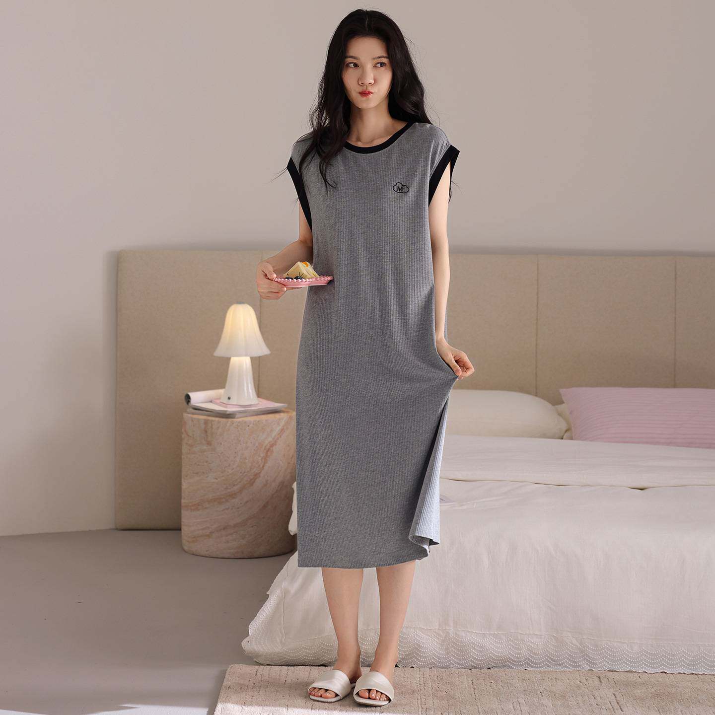 商场品牌【带胸垫】2026新款睡裙女夏季莫代尔棉绸背心超长连衣裙