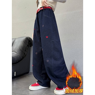 商场品牌女童牛仔裤秋冬款2025新款儿童女孩大童裤子初中生冬季加