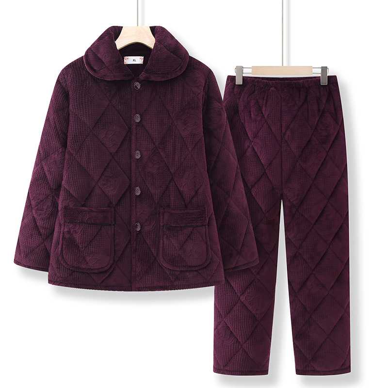 专柜品牌中老年人冬装女奶奶睡衣套装妈妈加绒加厚袄服居家服棉衣