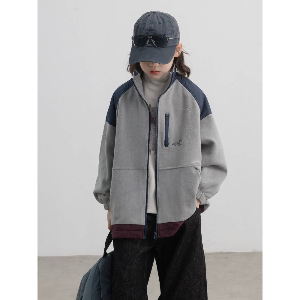 商场品牌男童撞色外套秋冬款2025新款儿童奥利绒中大童立领潮保暖