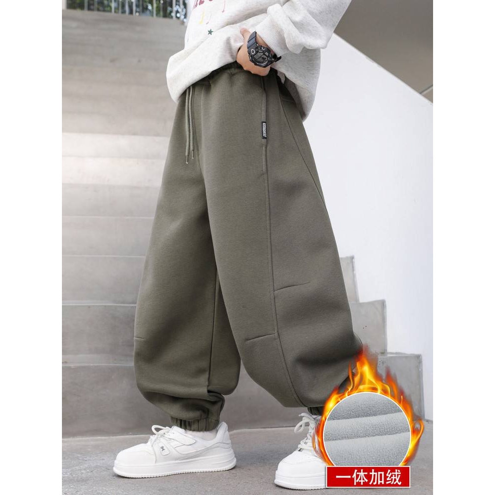 商场品牌男童休闲裤2025冬季新款中大童宽松休闲直筒裤子加绒保暖