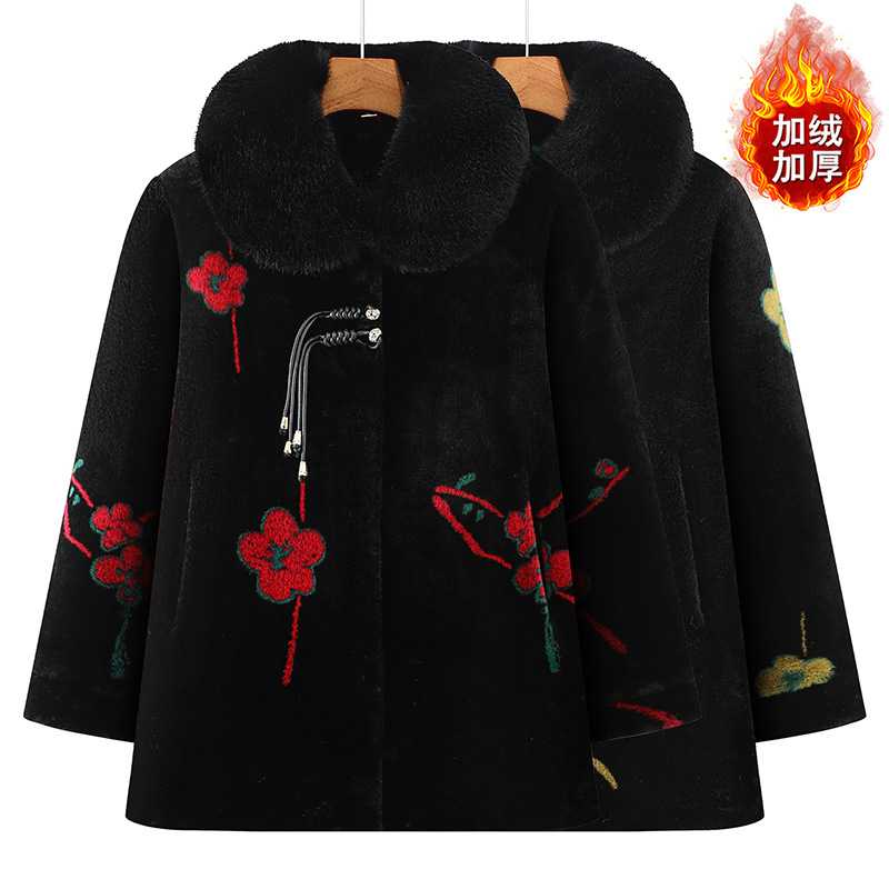 专柜品牌高档中老年人奶奶冬装加绒加厚棉袄妈妈仿水貂绒大衣老人