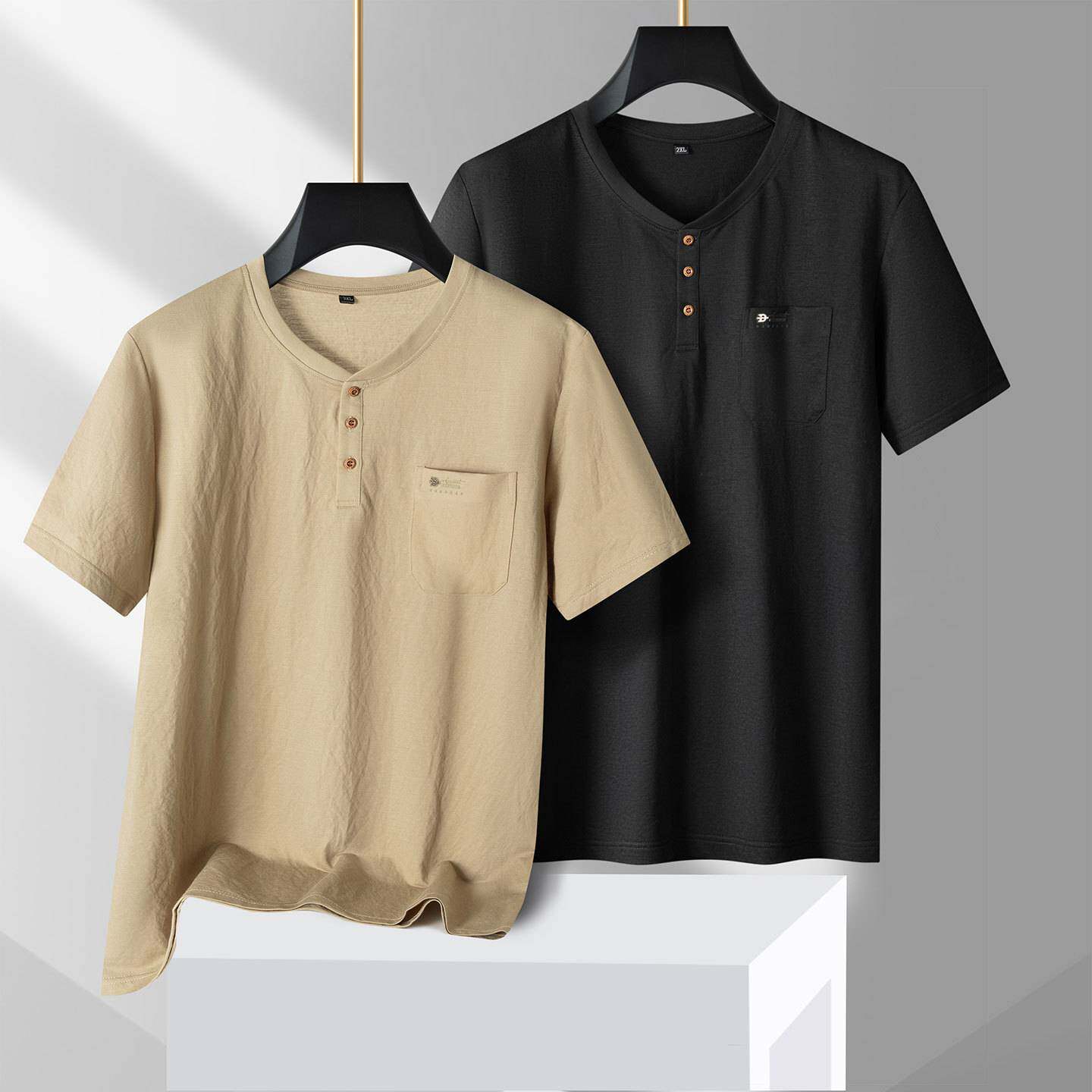 商场品牌2026年夏季新款男士加肥加大码时尚休闲圆领棉麻短袖T恤