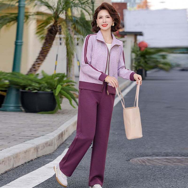 商场品牌洋气妈妈春装休闲运动服中年女装翻领上衣中老年春秋新款