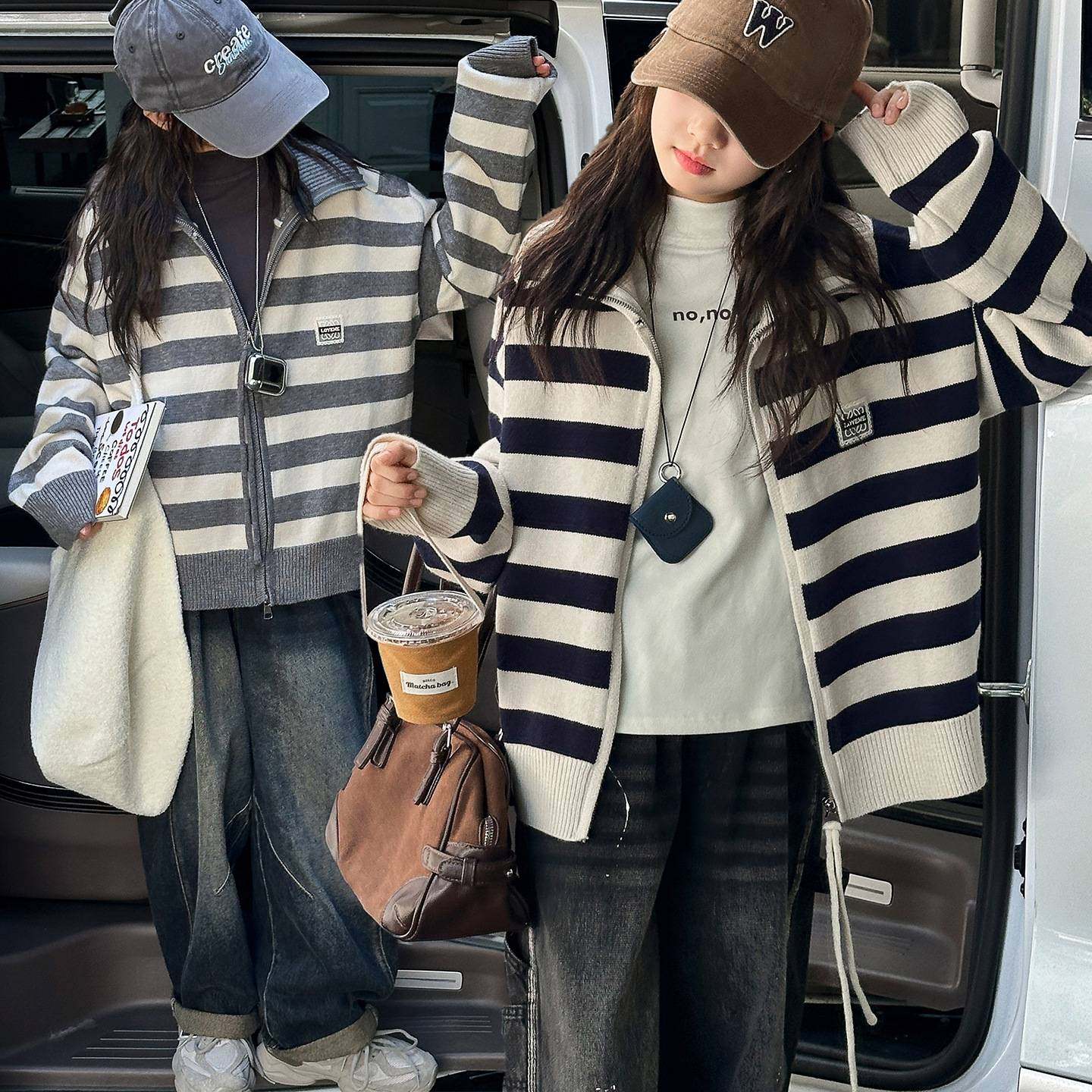 商场品牌女童秋冬针织衫2025新款儿童韩系中大童时髦加厚条纹毛衣