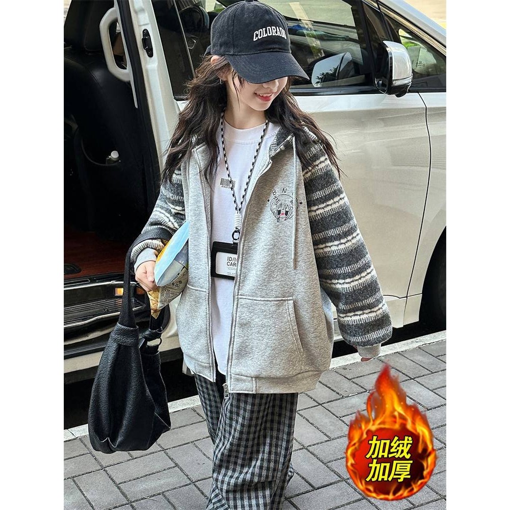 商场品牌儿童装女童冬装加绒加厚外套2025新款中大童女孩秋冬款初