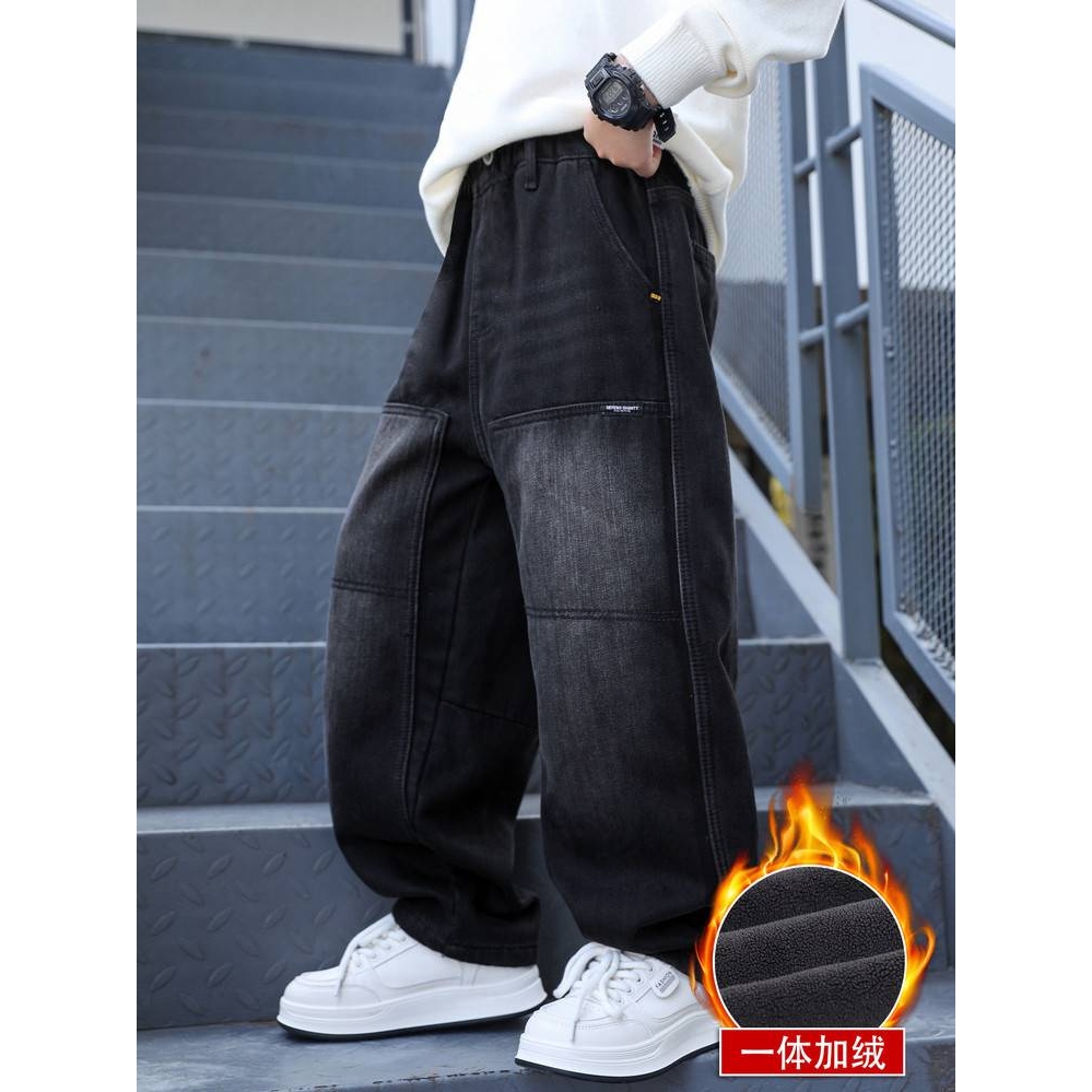 商场品牌儿童装男童加绒裤子长裤2025新款中大童冬款男孩加厚痞帅